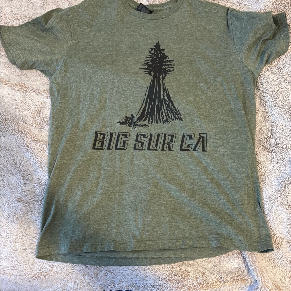 Large olive green Big Sur, California T-shirt with tree on the front(new)